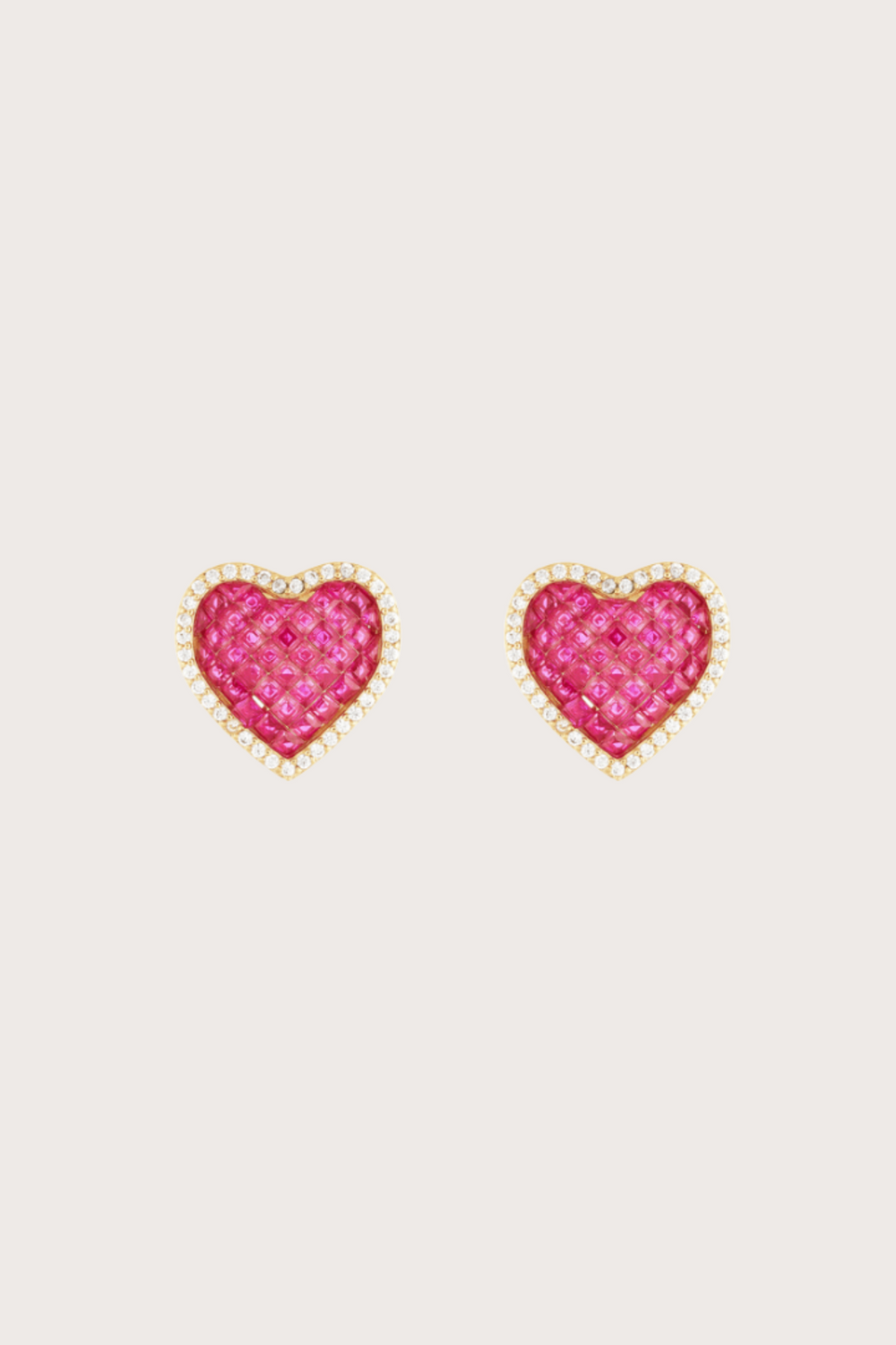 Honeycomb Heart Ruby Studd Earrings