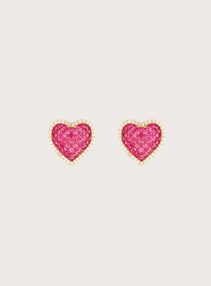 Honeycomb Heart Ruby Studd Earrings