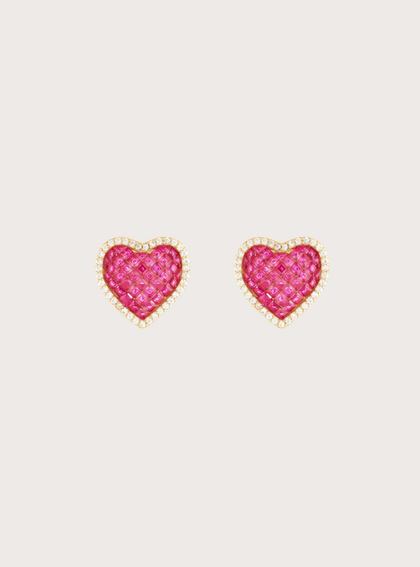 Honeycomb Heart Ruby Studd Earrings