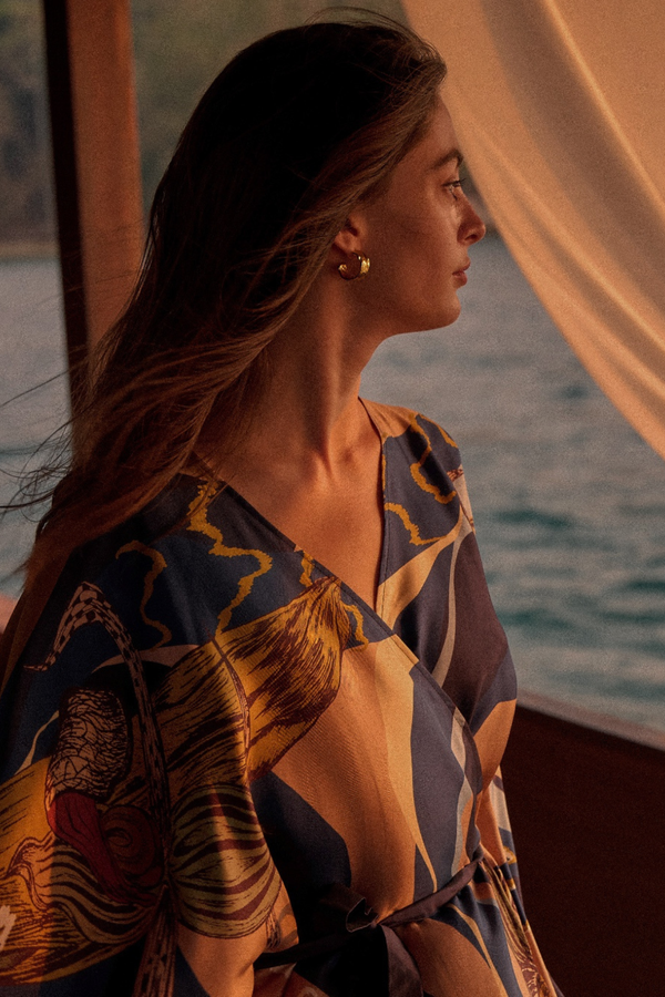 Slipper Orchid Silk Kimono Kaftan Dress