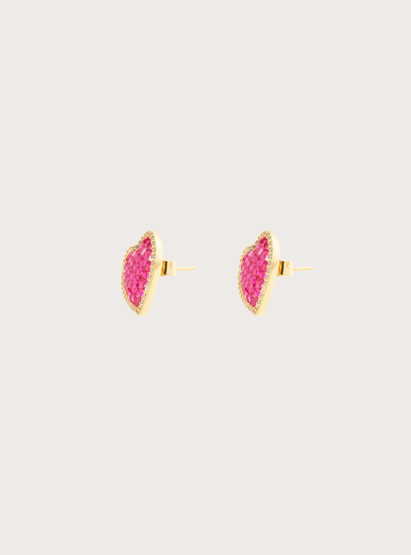 Honeycomb Heart Ruby Studd Earrings