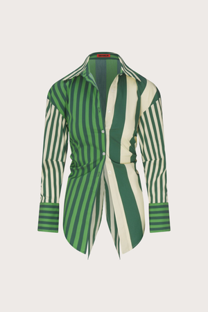 Loch Poplin Botton Up in Green Stripe
