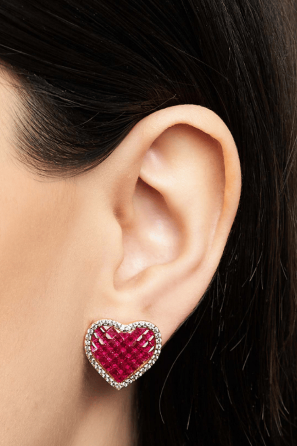 Honeycomb Heart Ruby Studd Earrings