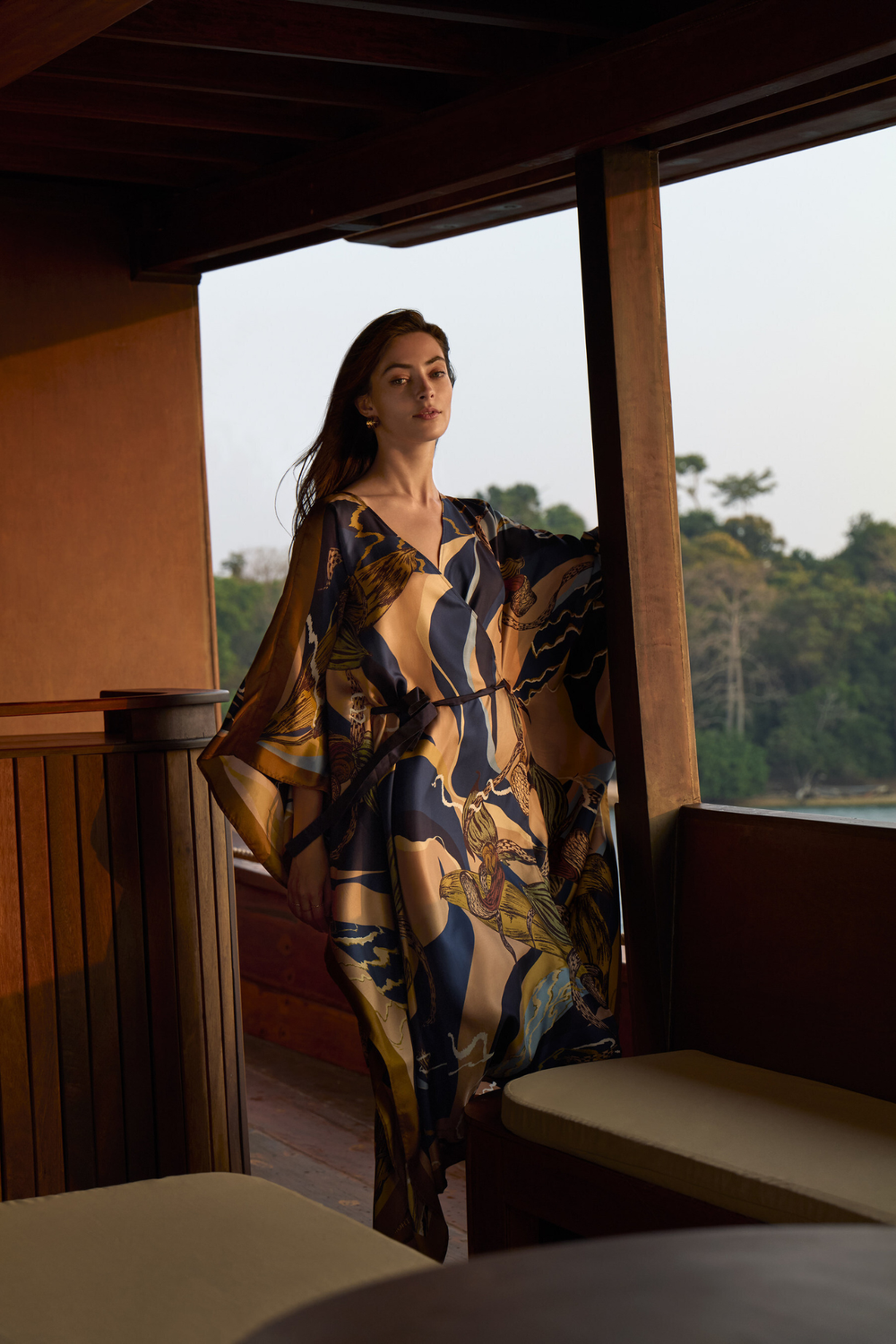 Slipper Orchid Silk Kimono Kaftan Dress