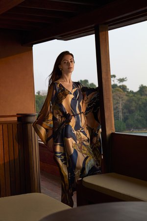 Slipper Orchid Silk Kimono Kaftan Dress