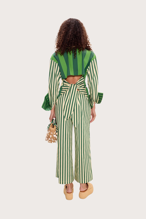 Loch Poplin Botton Up in Green Stripe