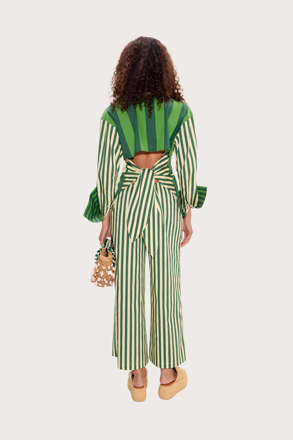 Loch Poplin Botton Up in Green Stripe