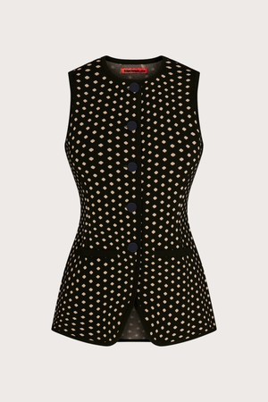 Del Mar Knit Vest - Black/Tan Polka Dot