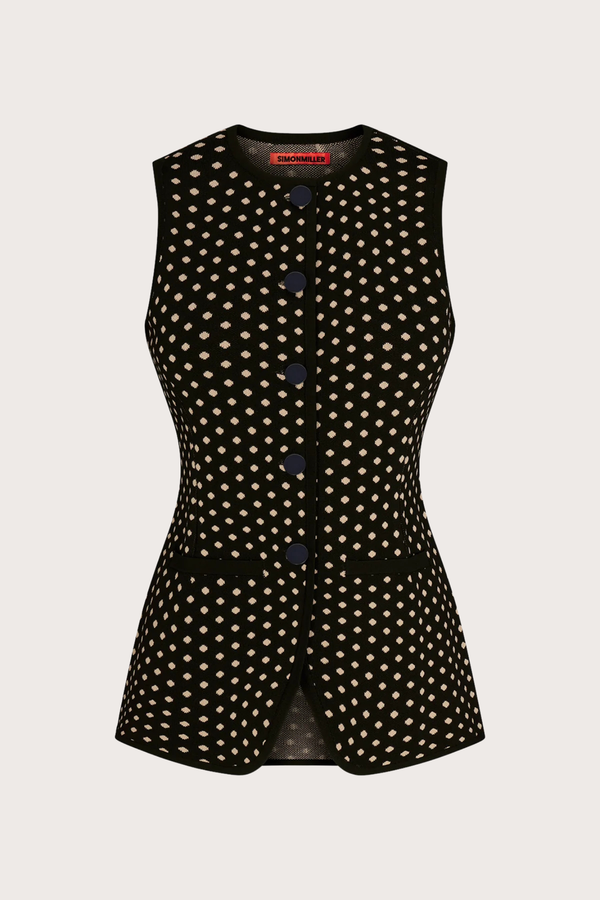 Del Mar Knit Vest - Black/Tan Polka Dot