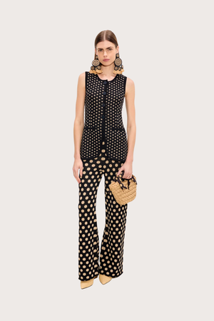 Del Mar Knit Vest - Black/Tan Polka Dot