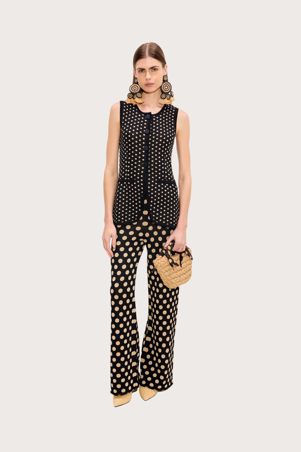 Del Mar Knit Vest - Black/Tan Polka Dot