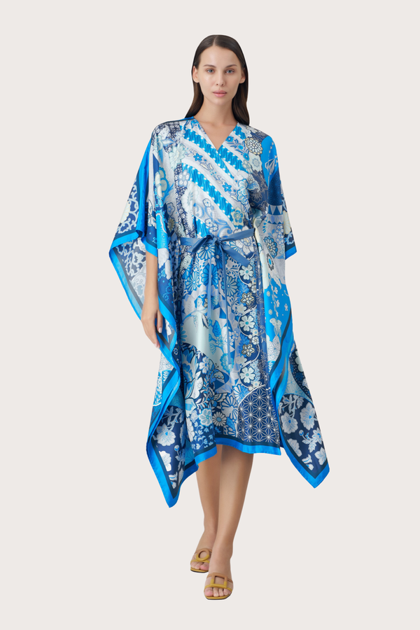 Baba Nyonya Blue Silk Wrap Kaftan