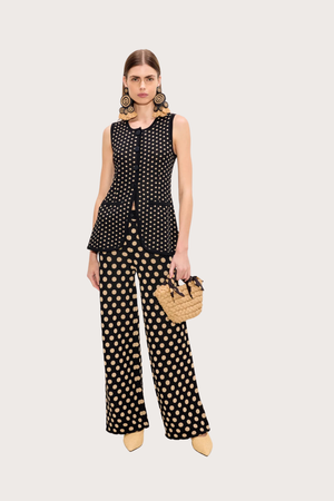 Del Mar Knit Vest - Black/Tan Polka Dot