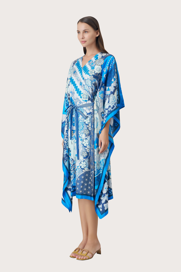 Baba Nyonya Blue Silk Wrap Kaftan