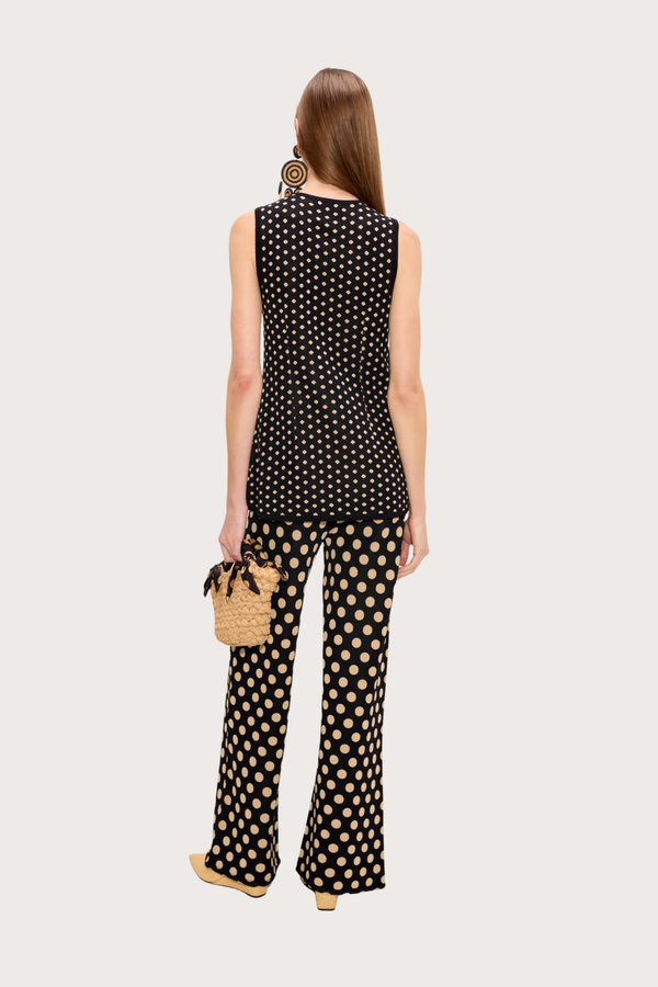 Del Mar Knit Vest - Black/Tan Polka Dot