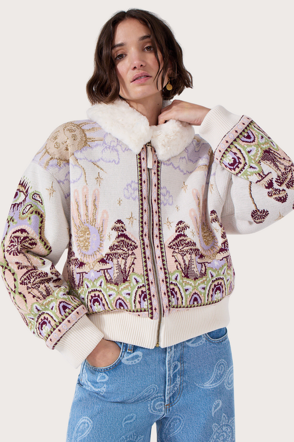 Written in the Stars Jet Jacquard Bomber Cream