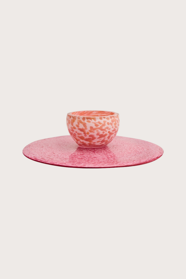 Multi Use Glass Cake Plate & Bowl Pink 2 in 1