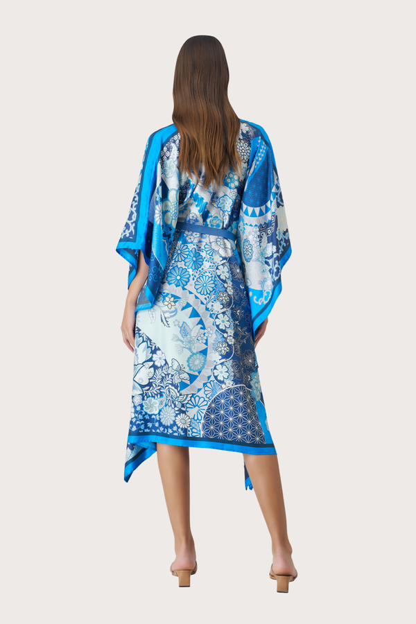 Baba Nyonya Blue Silk Wrap Kaftan