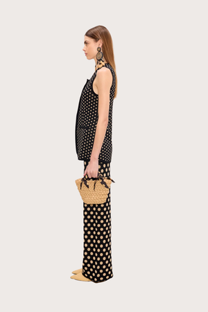 Del Mar Knit Vest - Black/Tan Polka Dot
