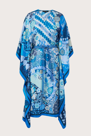 Baba Nyonya Blue Silk Wrap Kaftan