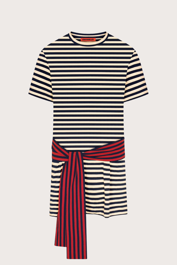 Lottie T-Shirt Dress in Navy Stripe Combo