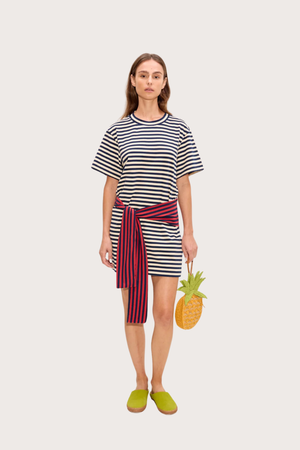 Lottie T-Shirt Dress in Navy Stripe Combo