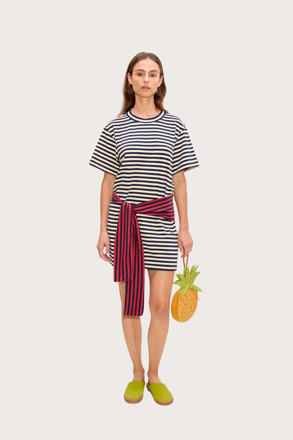Lottie T-Shirt Dress in Navy Stripe Combo