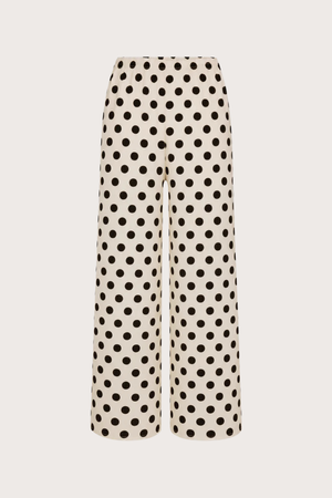 Nella Crepe Wide Leg Pant - Macadamia Black Polka Dot