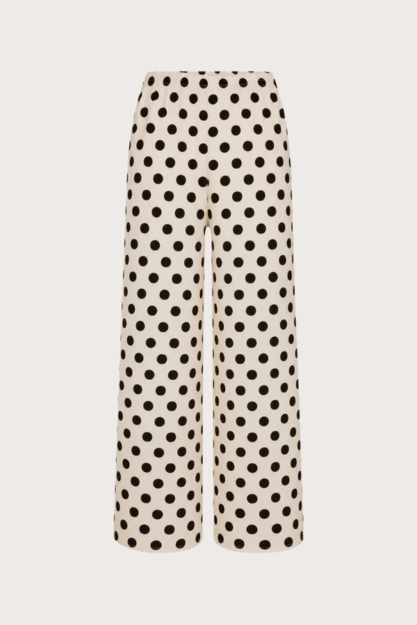 Nella Crepe Wide Leg Pant - Macadamia Black Polka Dot