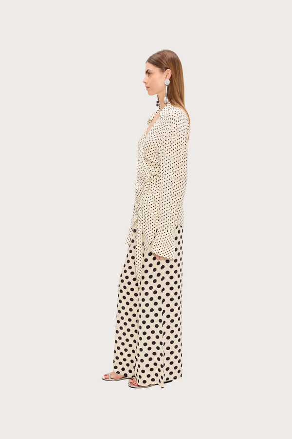 Nella Crepe Wide Leg Pant - Macadamia Black Polka Dot