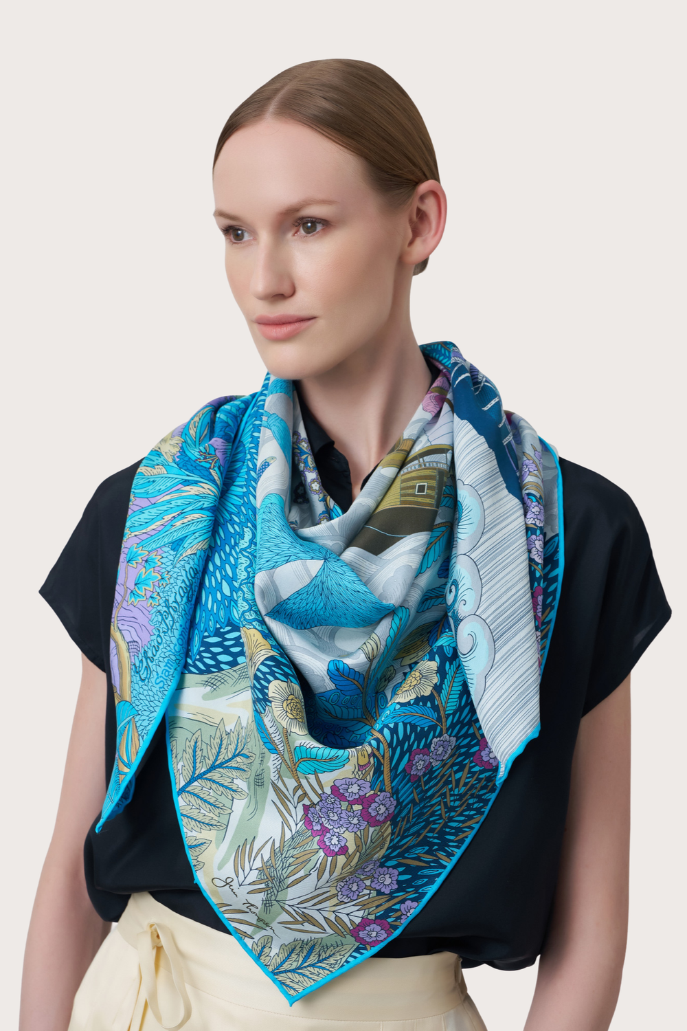 Siam Iconic River Blue Silk Scarf