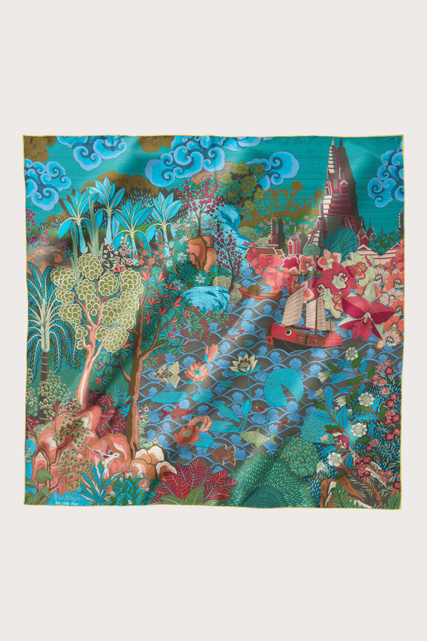 Siam Iconic River Green Giant Silk Scarf