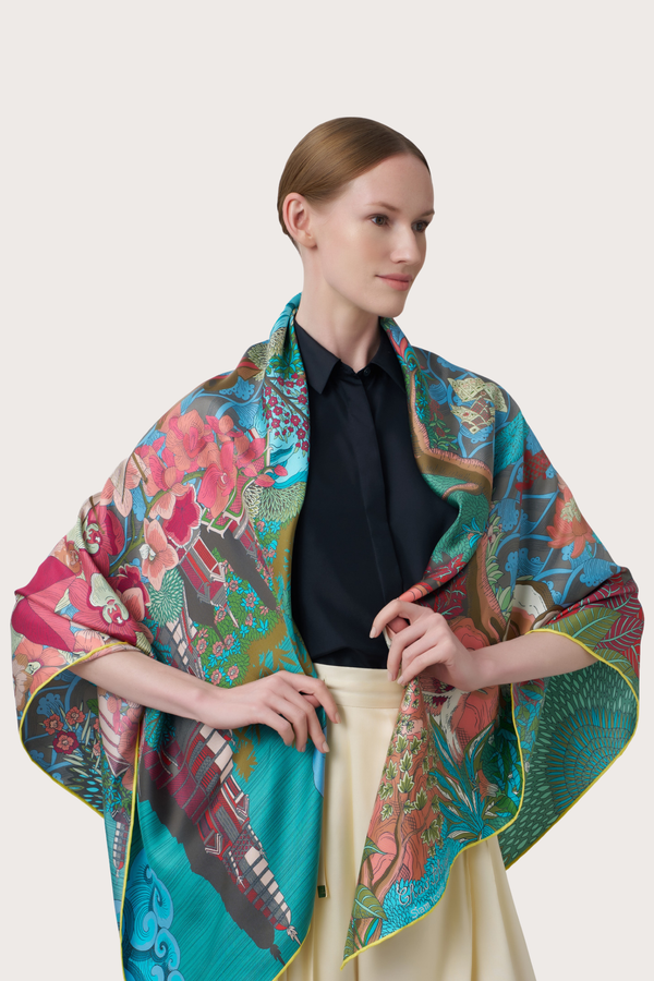 Siam Iconic River Green Giant Silk Scarf