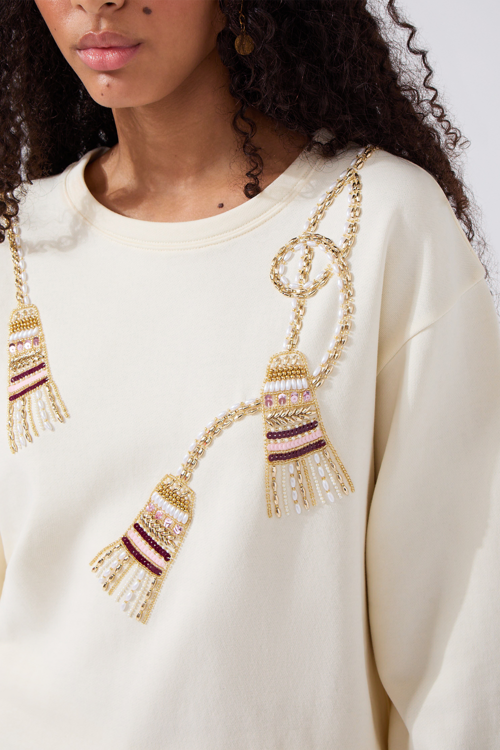 Tassel Beaded Sweatshirt