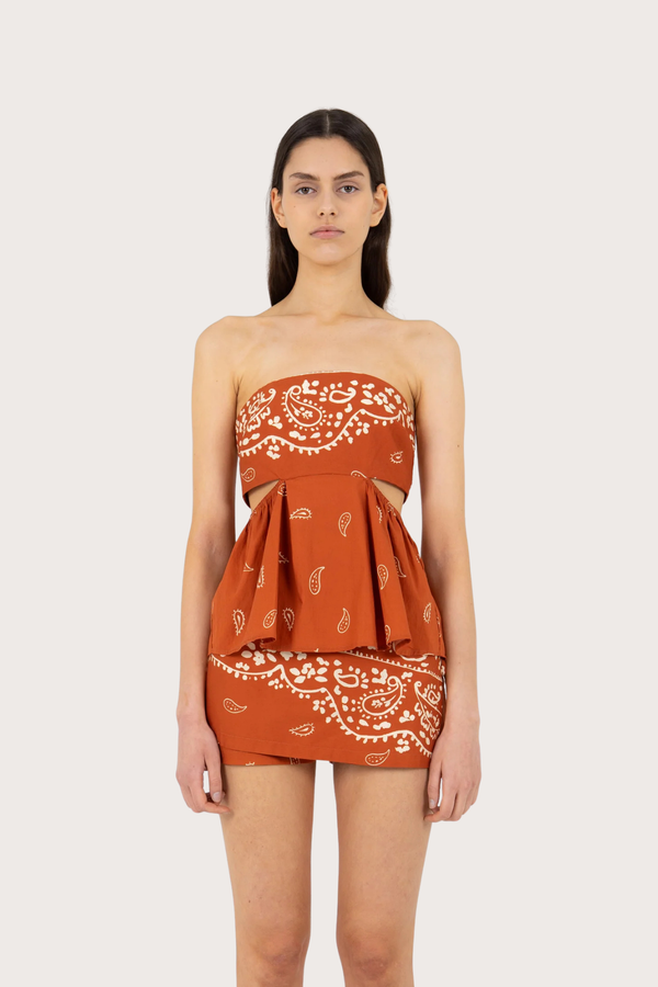 Vision Terracotta Bandana-Style Print Top