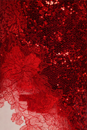 Winnie Sequin Combo Skirt in Red