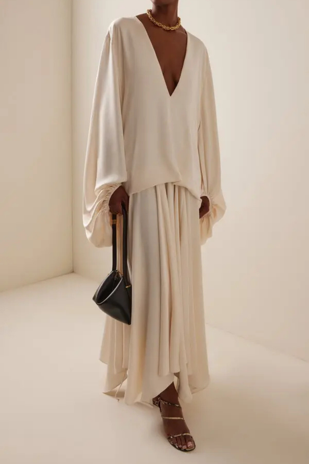 Kimora Satin Dress in Ivory