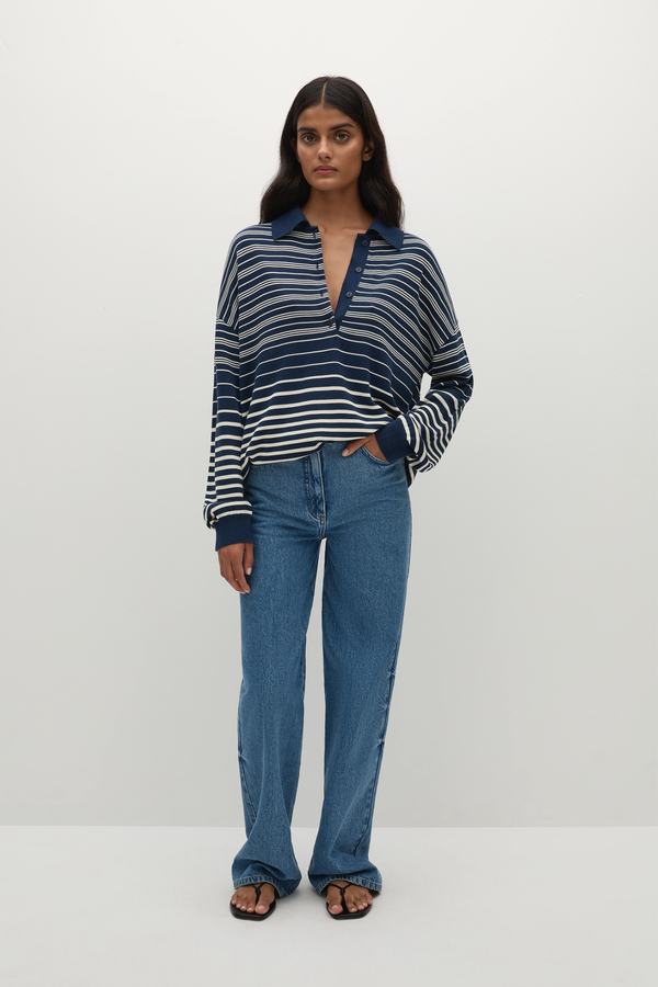 Harlow Ovesized Polo-Navy Cream