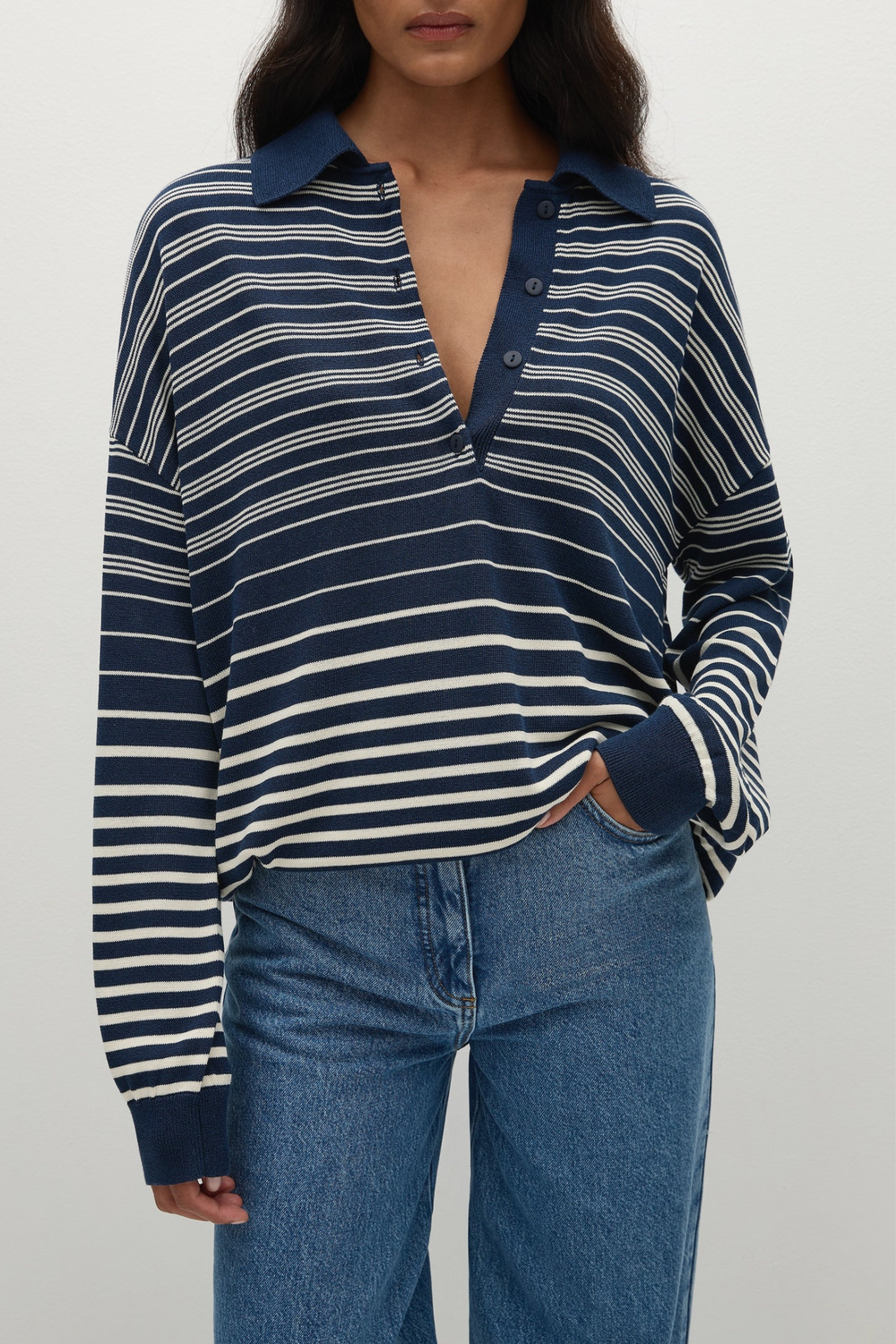 Harlow Ovesized Polo-Navy Cream