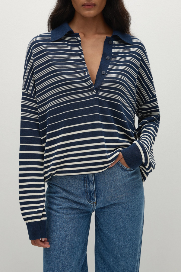 Harlow Ovesized Polo-Navy Cream
