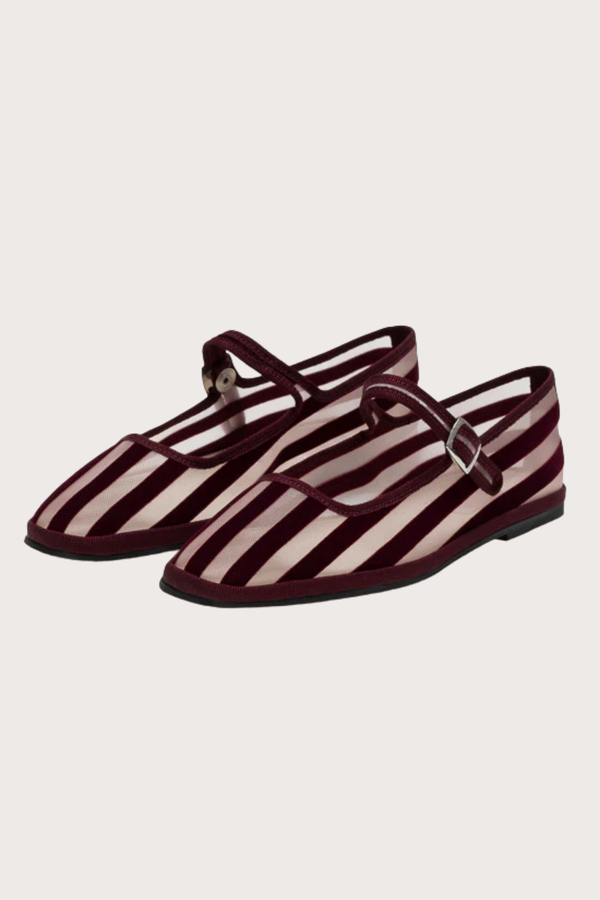Bambinetta Stripes Burgundy Fishnet & Velvet