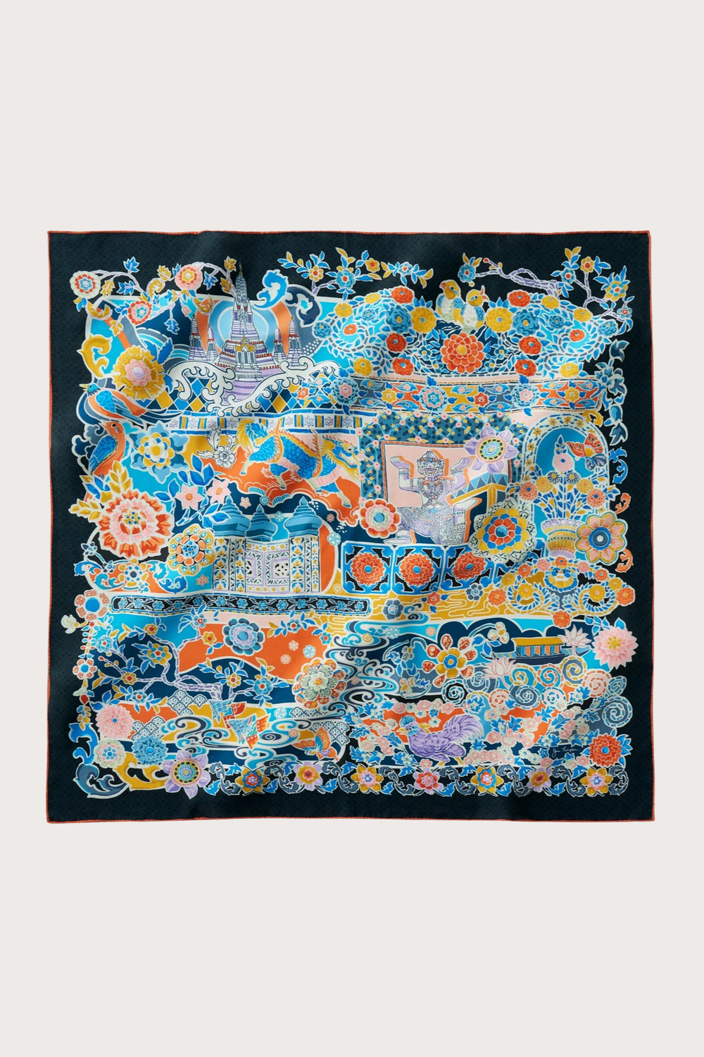 The Colorful Tiles Black Silk Scarf