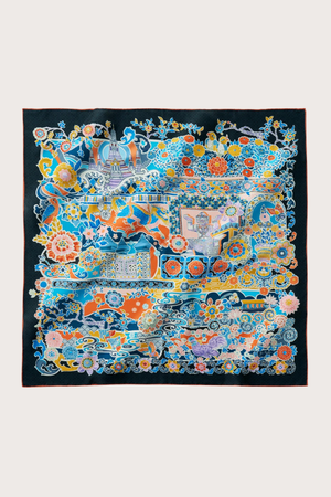 The Colorful Tiles Black Silk Scarf