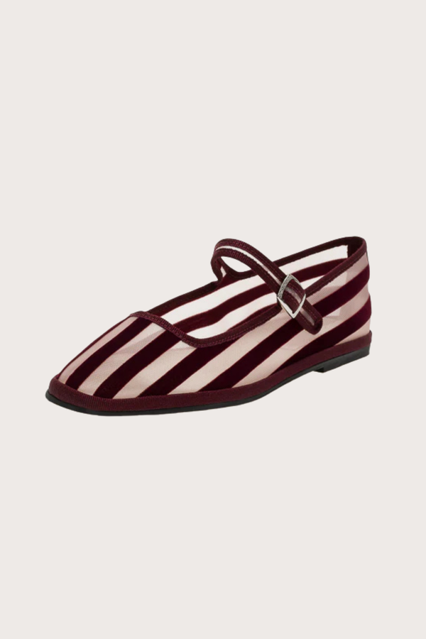 Bambinetta Stripes Burgundy Fishnet & Velvet