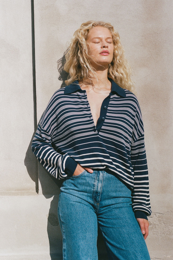 Harlow Ovesized Polo-Navy Cream