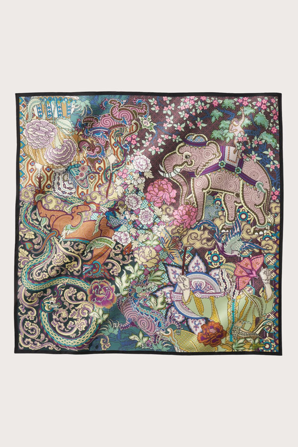Grand Shadow Play Black Silk Scarf
