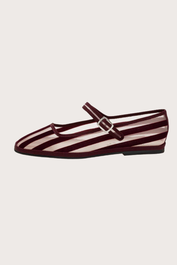Bambinetta Stripes Burgundy Fishnet & Velvet