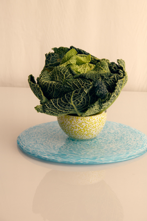 Multi Use Glass Cake Plate & Bowl Turquoise 2 in 1