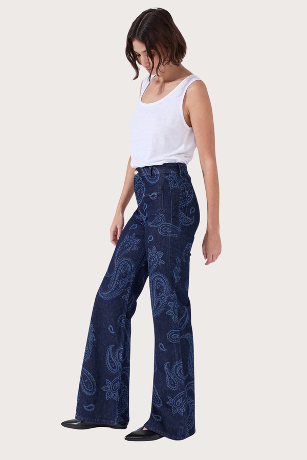 Jimi Indigo Paisley Laser Boyfriend Jeans