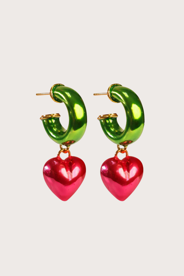 Candongas Steel Hearts Verde con Fucsia